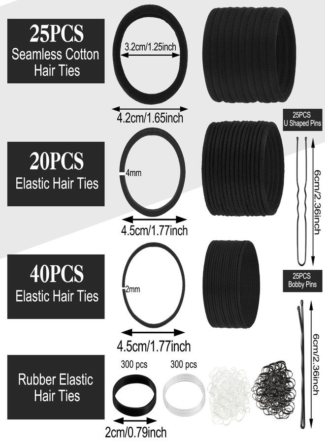 ProSuites 735 Pcs Black Hair Ties and Bobby Pins Set, Clear Elastic Bands, No Damage Hair Accessories for Thick Hair, Women and Girls - Image 2